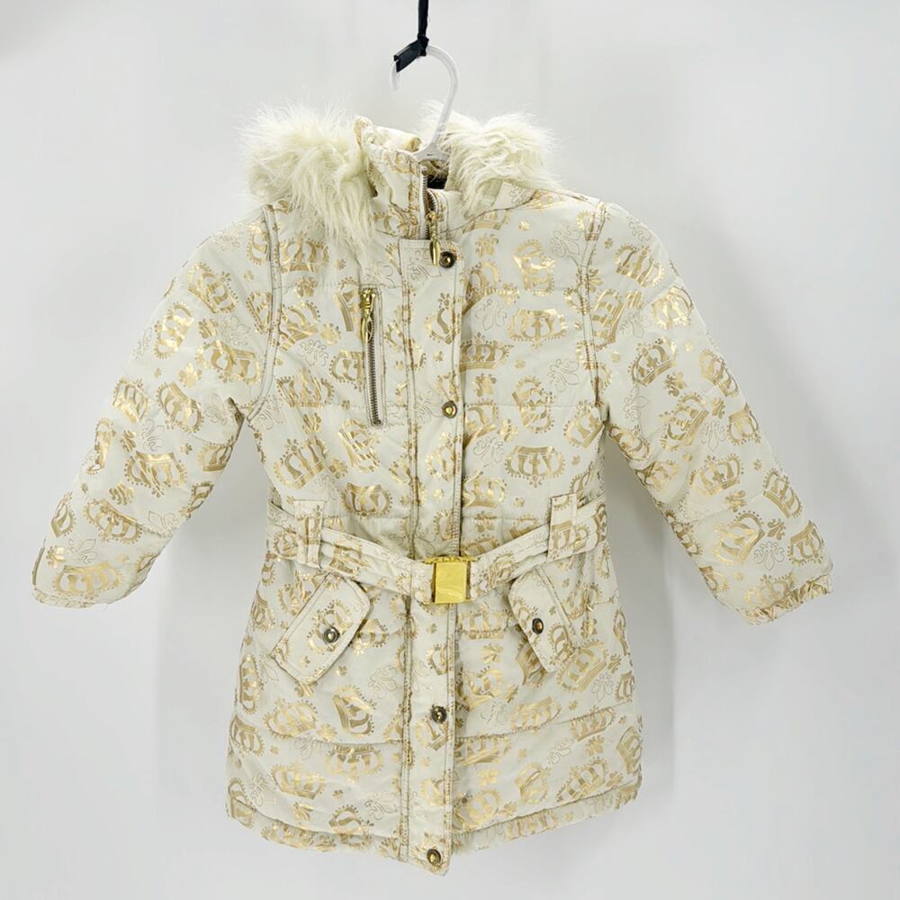 BabyDoll hold cream gold fur trimmed hood belt buckle waist Y2K kids sz 6x 90s